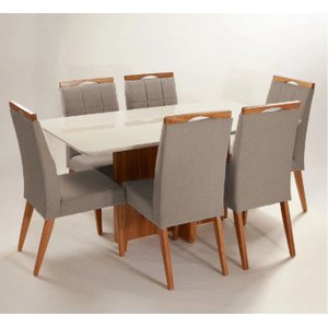 Mesa de jantar + 6 cadeiras Paris tampo 180 cm Champagne