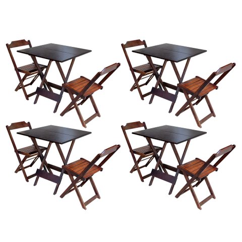Kit 4 Jogos de Mesa Dobrável com 2 Cadeiras de Madeira 70x70 - Imbuia