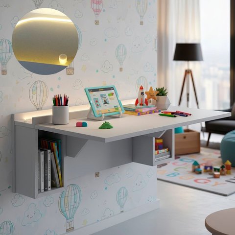 Mesa Dobrável com Nichos com LED Neon Quente 78,5cm Branco