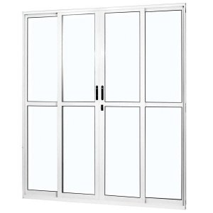 Porta de Aluminio de Correr 210x160cm 4 Folhas 2 Fixas com Vidro Liso Temperado MGM