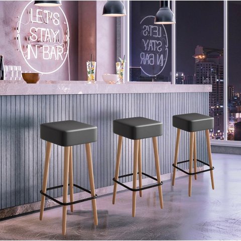 Kit 3 Banquetas Altas Dubai Estofadas com Design Retrô para Cozinha, Balcão, Área Gourmet - Salaone: