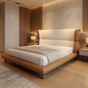 Ver imagem 1 de Conjunto Cama Japonesa Casal Cabeceira Alta Estofada Curva Boucle Courino Premiun Luxo Desing Unico