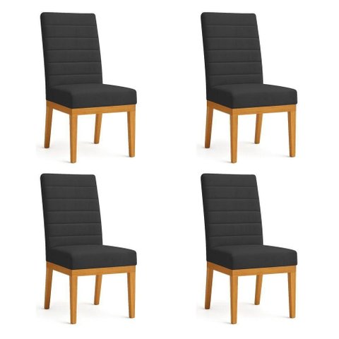 Kit 4 Cadeiras de Jantar Solana Suede Preto Base de Madeira - Pallazio