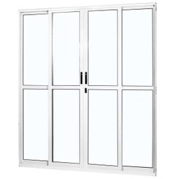 Porta de Aluminio de Correr 210x200cm 4 Folhas 2 Fixas com Vidro Liso Temperado MGM Branco - 1