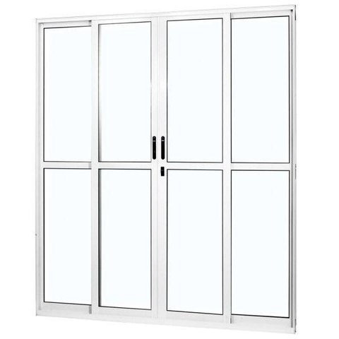 Porta de Aluminio de Correr 210x200cm 4 Folhas 2 Fixas com Vidro Liso Temperado MGM Branco