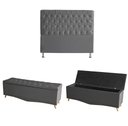 Ver imagem 1 de Kit Estrela Cabeceira de Cama Box e Calçadeira Baú Pés Palito Botão Cristal Casal 140 Cm Suede Grafi