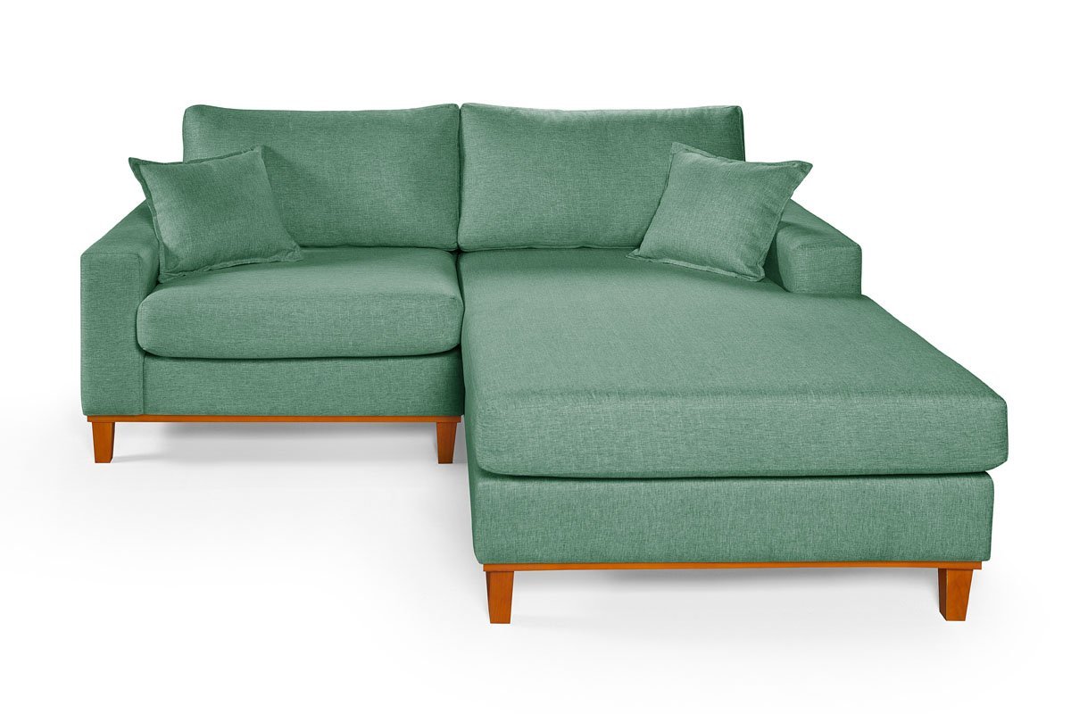 Sofa Living 2 Lugares Chaise Revestido Linho Base em Madeira:verde/esquerdo - 1