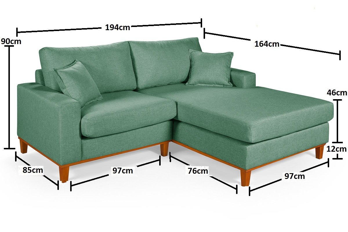 Sofa Living 2 Lugares Chaise Revestido Linho Base em Madeira:verde/esquerdo - 4