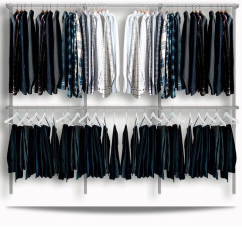 Arara cabideiro aramado trilho parede closet loja suspenso Br 2,80 m