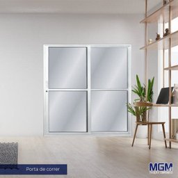 Porta de Alumínio de Correr 210x120cm 2 Folhas 1 Fixa com Vidro Temperado MGM  - 2