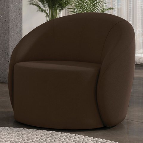 Poltrona Sala Decorativa Redonda 91cm Steve Suede Marrom I01 - Mpozenato
