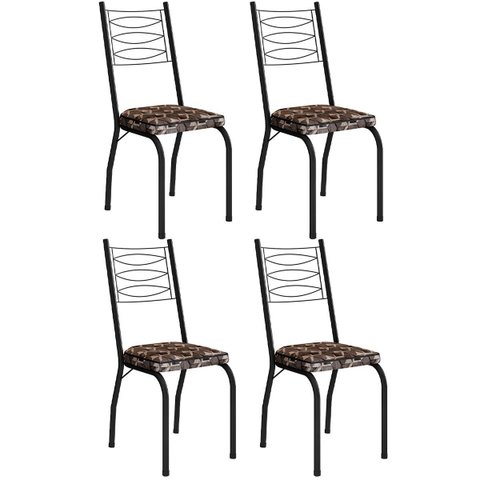 Kit 4 Cadeiras Aço Carbono Tubular Metálica Acabamento D-25 Luana Preto/mosaico Palha