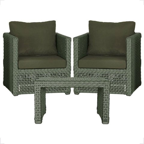Mesa e 2 Poltronas Madri Corda Náutica Estofado 13 Trama Verde