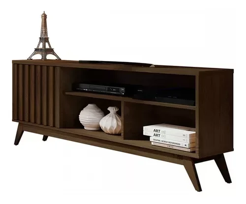 Rack Para Tv Até 55 Polegadas Retrô Ripado Malbec Germai:Cedro - 1