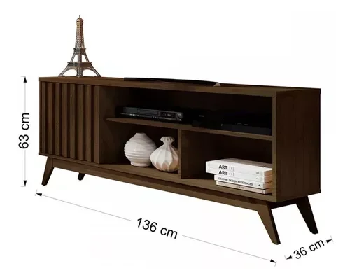 Rack Para Tv Até 55 Polegadas Retrô Ripado Malbec Germai:Cedro - 6