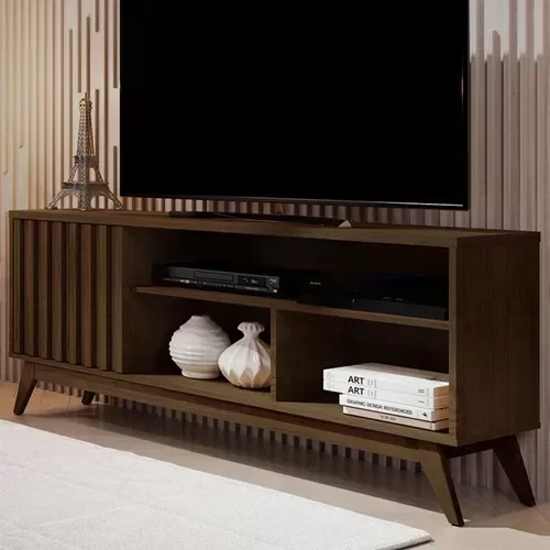 Rack Para Tv Até 55 Polegadas Retrô Ripado Malbec Germai:Cedro - 2