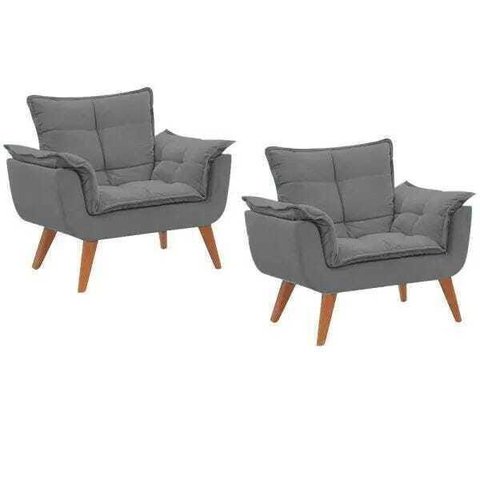 Kit 2 Poltronas Decorativas Opala Suede Cinza
