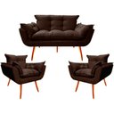 Ver imagem 1 de Namoradeira + 2 Poltronas Opalla Decorativa Reforçada Recepção Sala de Estar Suede Marrom