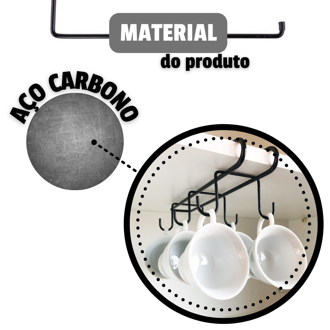 Suporte para Xícaras Suspenso Organizador Armário Cozinha - 3