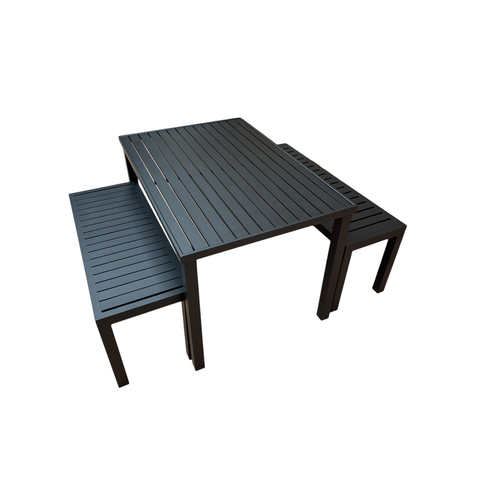 Conjunto Mesa Ripada com 2 Banco Ripado Alumínio 1.40x0.80m
