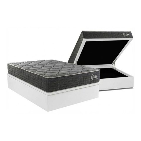 Cama Box Baú Casal + Colchão Anatômico Kappesberg D40 Grise + Base Crc Corano White