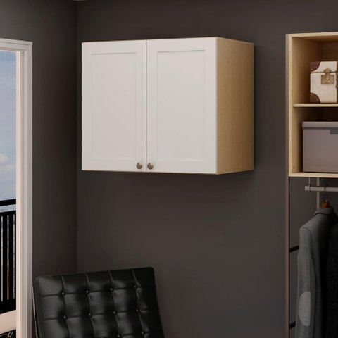 Amário Aéreo 100% MDF Infinity 2 Portas Savana/Branco Estilo Americano