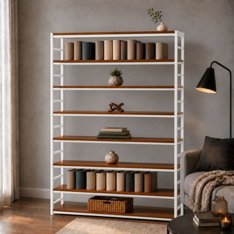 Estante Multiuso Organizador Livreiro Estilo Industrial 180x140 Branco Imbuia