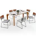 Ver imagem 1 de Mesa Capri 160cm Off White Com 6 Cadeiras Allana B05 Faixa Couríssimo Camel Linho Cinza - Lyam