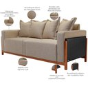 Ver imagem 4 de Sofá 04 Lugares para Sala de Estar 238 cm Khali B04 Linho Bege Escuro Couríssimo Preto - Lyam Lyam D