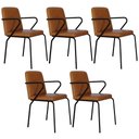 Ver imagem 1 de Kit 05 Cadeiras Estofada para Sala de Jantar com Braço Loft Preto C01 Courino Caramelo - Lyam Decor