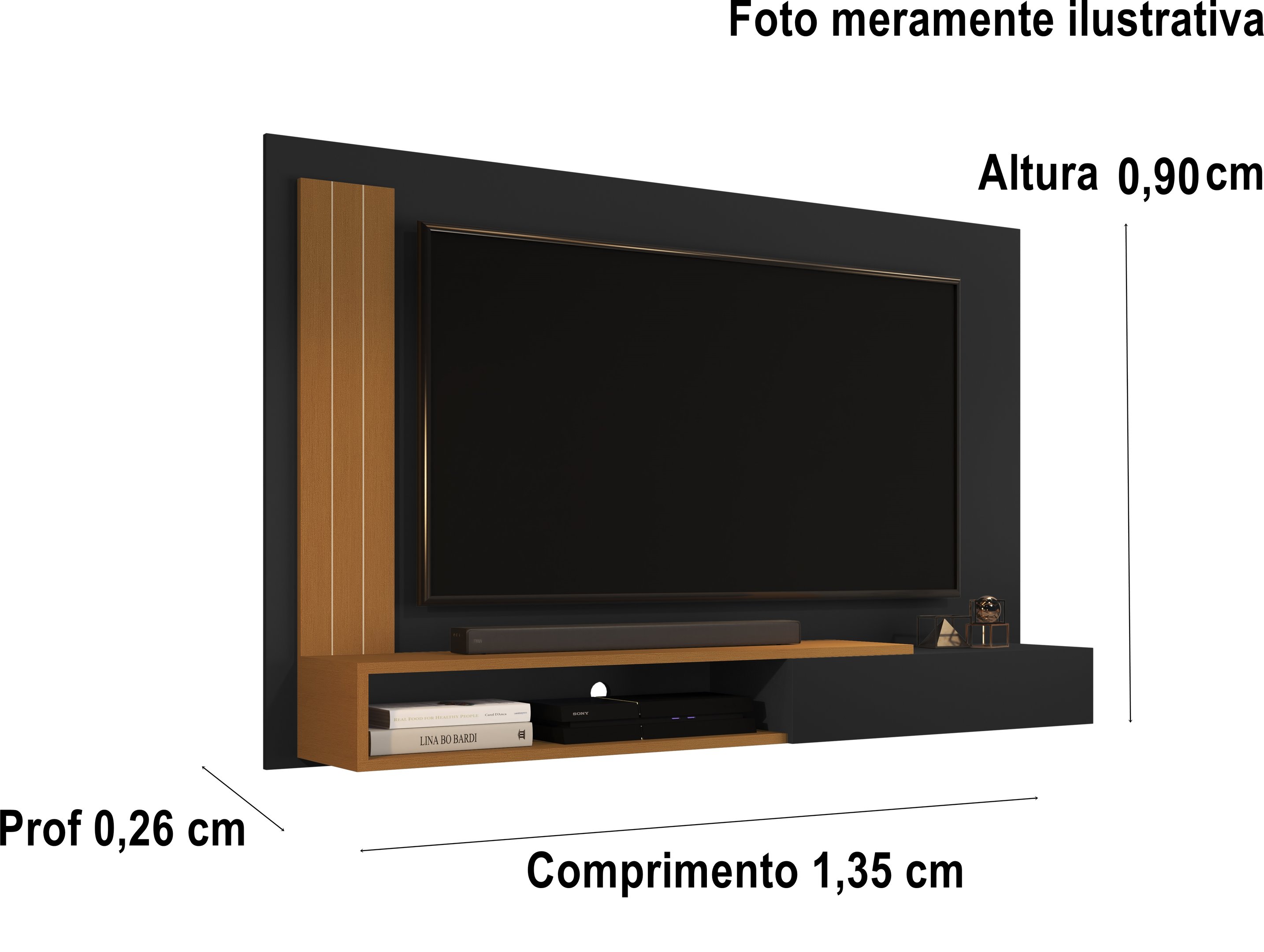 Painel Tv Smart Luxo até 55 P Math com Porta Cor Preto / Nature- Jm Casa Dos Moveis - 3