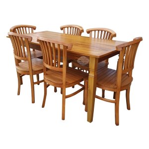 Mesa de Jantar Madeira de Demolição 1.60 x 0.80 com 06 Cadeiras Leque Sudeste Rústico