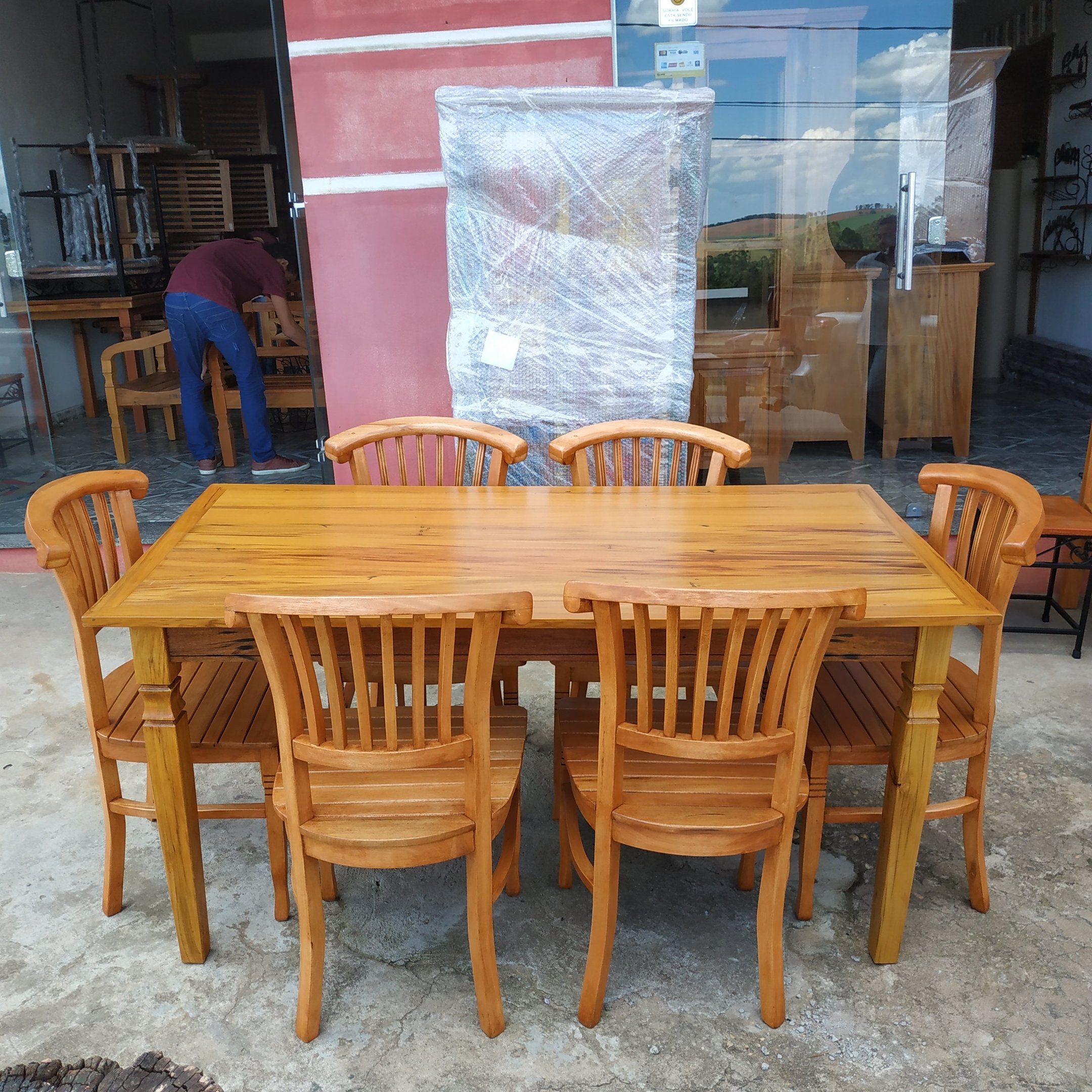 Mesa de Jantar Madeira de Demolição 1.60 x 0.80 com 06 Cadeiras Leque Sudeste Rústico - 4