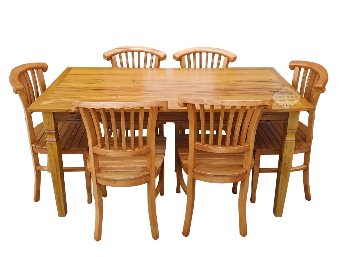 Mesa de Jantar Madeira de Demolição 1.60 x 0.80 com 06 Cadeiras Leque Sudeste Rústico - 2