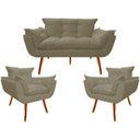 Ver imagem 1 de Kit Namoradeira + 2 Poltronas Decorativa Opala Suede Capuccino - Twdecora