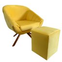 Ver imagem 1 de Kit Poltrona Giovana Giratória Ferro e Madeira, Puff Quadrado e Almofadas em Sued Premium: Amarelo
