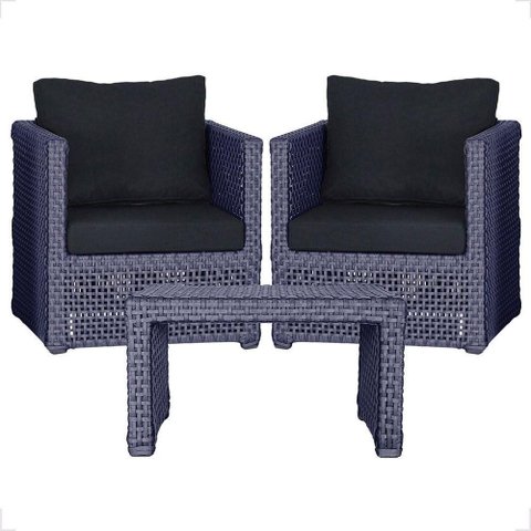 Mesa e 2 Poltronas Madri Corda Náutica Estofado 12 Trama Azul