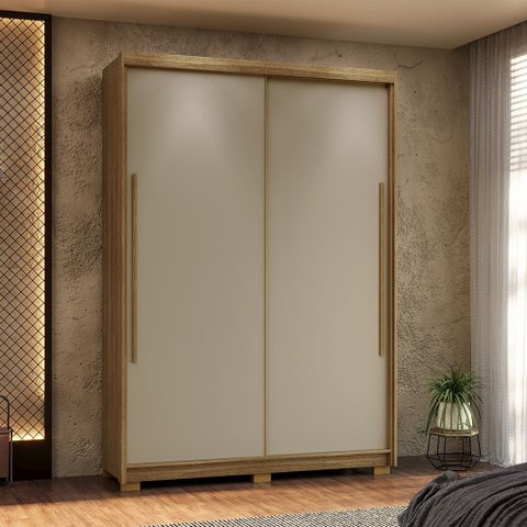 Guarda Roupa Roupeiro Solteiro Dubai Infinity 2 Portas de Correr 3 Gavetas Nature Fendi Vila Rica