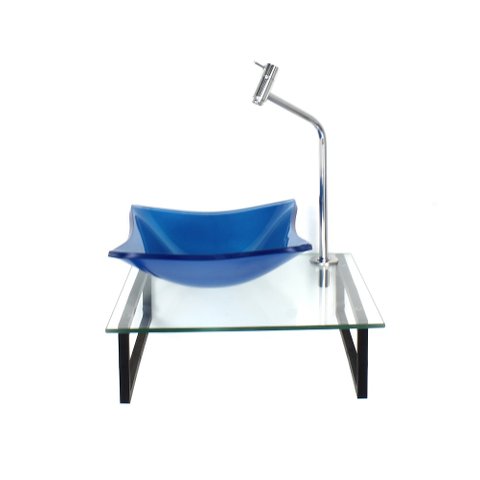 GABINETE DE VIDRO COM CUBA QUADRADA AZUL ESCURO TAMPO 40CM INCOLOR MAIS TORNEIRA METAL