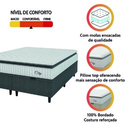 Cama Box Colchão Baú Casal Queen Molas Ensacadas City Pillow Top 158x198x64cm Branco / Cinza Hellen - 6