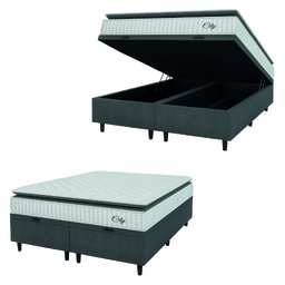 Cama Box Colchão Baú Casal Queen Molas Ensacadas City Pillow Top 158x198x64cm Branco / Cinza Hellen - 3