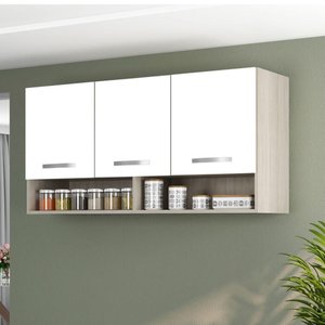 Armario Aereo Cozinha 3 Portas 1,20 M com Nicho Alice Plus Elmo/branco Hr Móveis