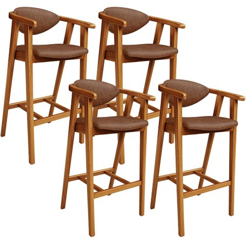 Kit 05 Banquetas Alta Cozinha Bancada Bar Sala de Jantar Fixa Cecília L02 Couríssimo Marrom - Lyam D