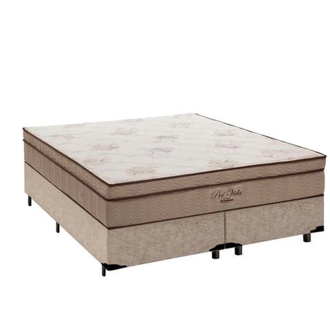 Cama Box Queen + Colchão De Molas Ensacadas Pró Vida 70X158X198:Bege