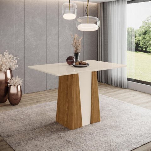 Mesa de Jantar Orus 120 S/ Vidro Nature/off White - Henn