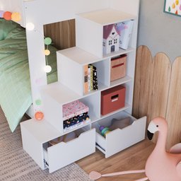 Treliche Infantil com Escada Nicho e Gaveta Linha Infanto Branco Bi005 Completa Móveis - 4
