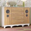 Ver imagem 1 de Cômoda Infantil 125cm 2 Portas com Vidro e 4 Gavetas Suspiro Multimóveis Mp4460 Branco/madeirado