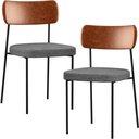 Ver imagem 1 de Kit 02 Cadeiras Estofadas para Sala de Jantar Melina L02 Couríssimo Camel Linho Cinza Escuro -