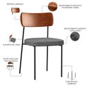 Ver imagem 4 de Kit 02 Cadeiras Estofadas para Sala de Jantar Melina L02 Couríssimo Camel Linho Cinza Escuro -