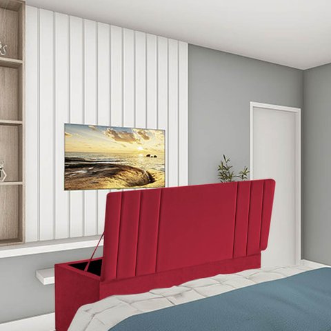 Calçadeira Baú Recamier King 190CM Grécia Suede Vermelho - D A DECOR